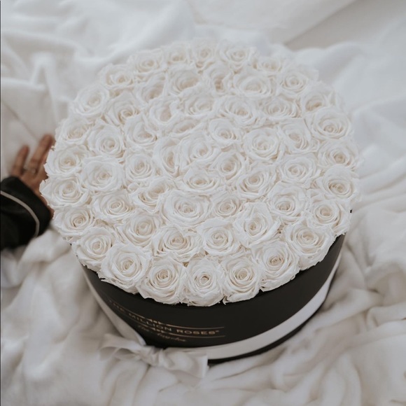 Preserved White Roses in Black Hatbox - Picture 3 of 8